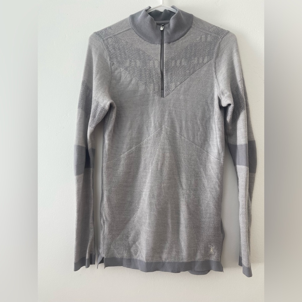 Smartwool Womens Medium Intraknit Merino 250 Thermal Pattern 1/4 Zip Light Gray